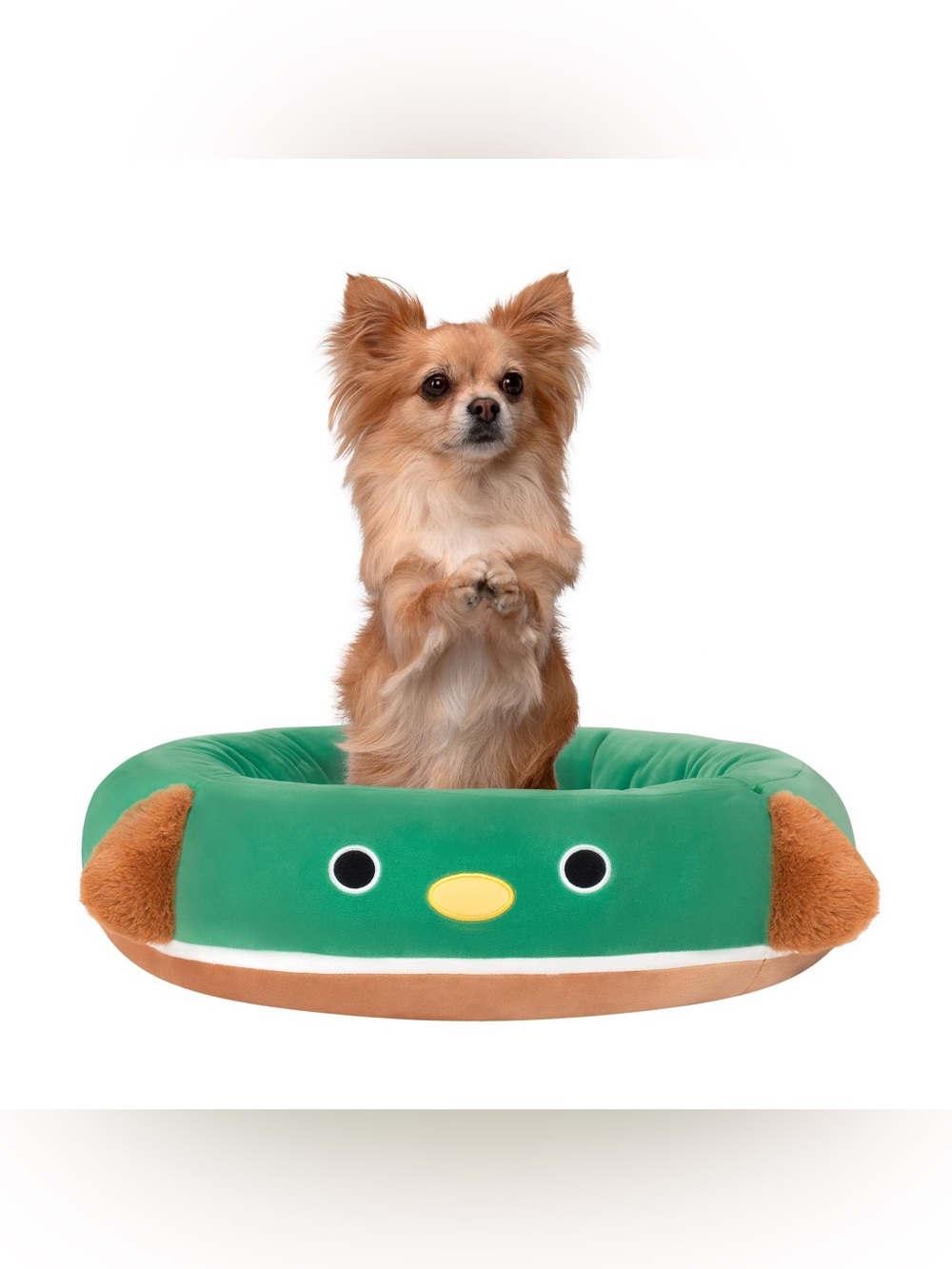 Squishmallows “Avery the Duck,” Plush Cushioned Green Pet Bed for Dogs (18”)